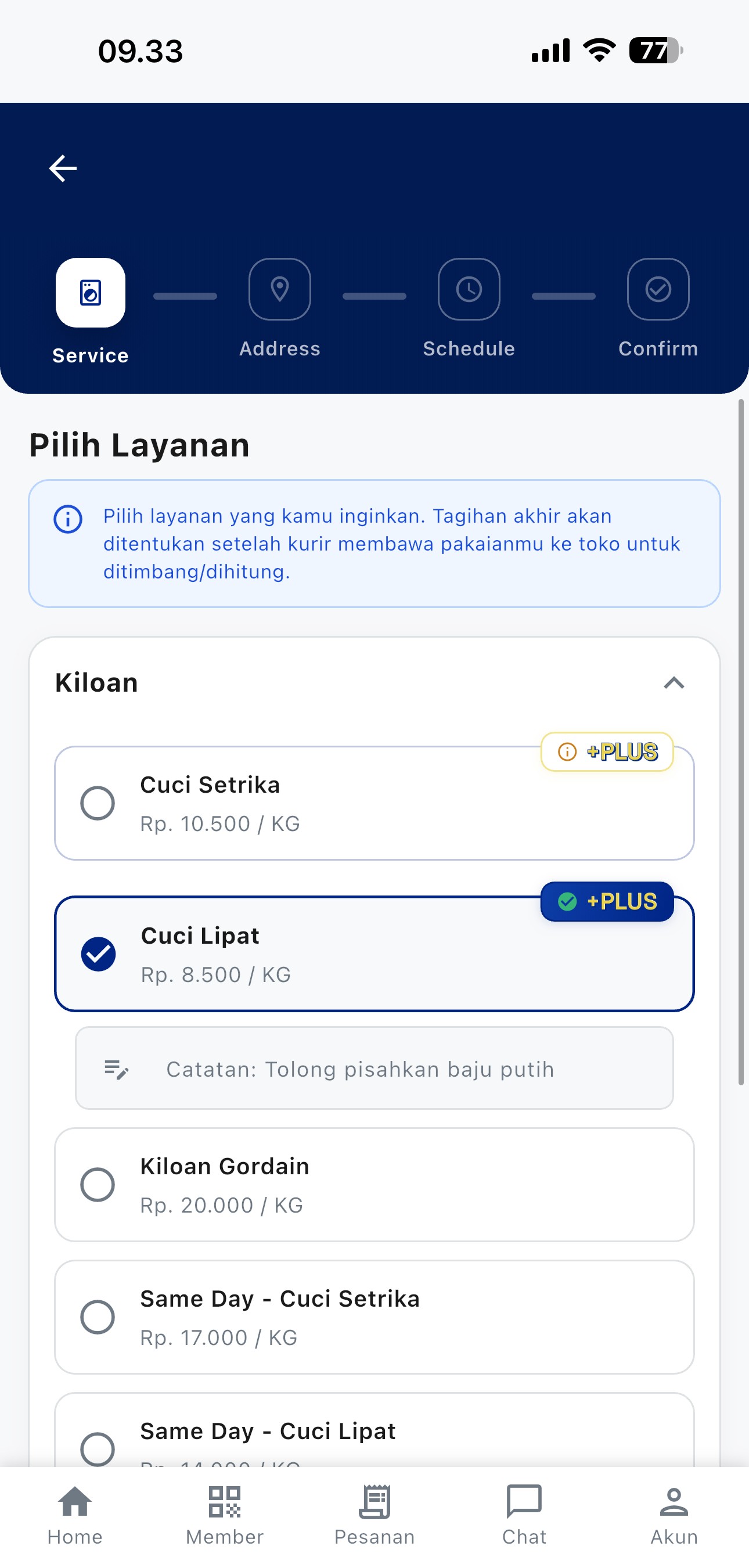 Aplikasi Clean Pack Laundry Alam Sutera